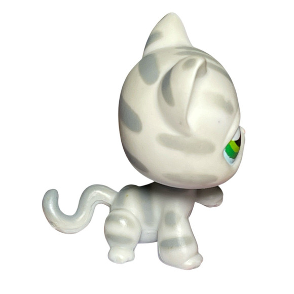 Littlest Pet Shop LPS Authentic Hasbro #32 Grey Striped Shorthair Cat Green Eyes - Picture 5 of 6